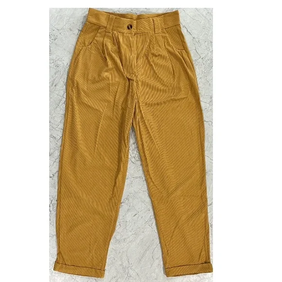 Khaki High Waisted Straight Leg Pants Casual Corduroy Pants Vintage Trousers - Picture 9 of 10